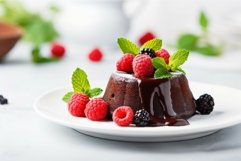 Plate with delicious chocolate fondant with fresh berries. G Product Image 1