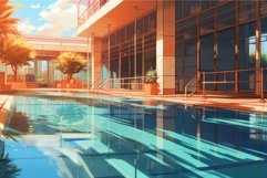 Pool sunlight anime visual novel game. Generate Ai Product Image 1