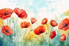 Colorful Watercolor poppies illustration. Generate Ai Product Image 1