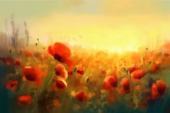 Poppy field sunset art paint. Generate Ai Product Image 1