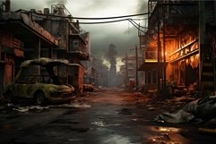 Desolate Post apocalyptic street. City destruction Product Image 1