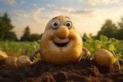 Cartoon potato character enjoying sunset in field Product Image 1