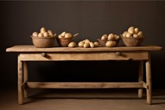 Grainy Potatoes wooden table. Generate Ai Product Image 1