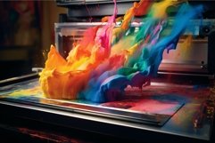 Artistic Printer color splashes paints. Generate Ai Product Image 1