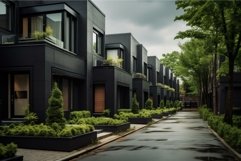 Secluded Private black townhouses. Generate Ai Product Image 1