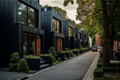 Upscale Private black townhouses. Generate Ai Product Image 1