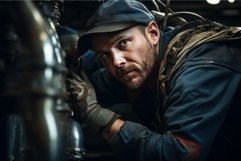 Cheerful Happy professional plumber portrait. Generate Ai Product Image 1