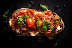 Delicious Prosciutto tomato toast. Generate Ai Product Image 1