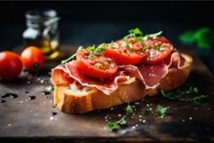 Nutritious Prosciutto tomato toast. Generate Ai Product Image 1
