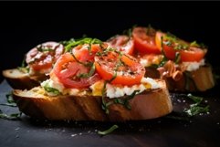 Aromatic Prosciutto tomato toast. Generate Ai Product Image 1