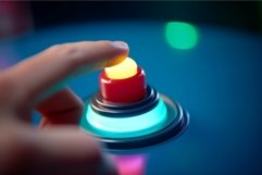 Finger pushes illuminated button. Generate ai Product Image 1