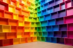 Colorful folders wooden bookshelves. Generate Ai Product Image 1