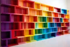 Vibrant Colorful folders wooden bookshelves. Generate Ai Product Image 1
