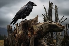 Raven on old stump. Generate Ai Product Image 1
