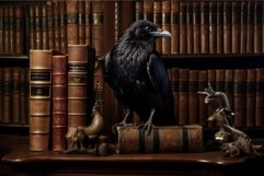 Mysterious Raven history ancient library. Generate Ai Product Image 1