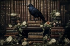 Cryptic Raven history ancient library. Generate Ai Product Image 1