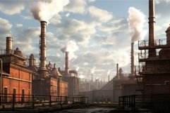 Industrial Smokestacks city. Generate Ai Product Image 1