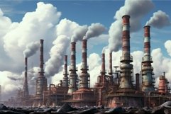 Smoggy Smokestacks city. Generate Ai Product Image 1
