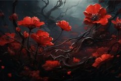 Mystical red poppies in enchanted dark forest Product Image 1