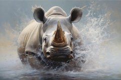 Powerful Rhinoceros splashes. Generate Ai Product Image 1
