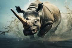 Unexpected Rhinoceros splashes. Generate Ai Product Image 1