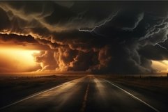 Unlit Rural road before storm. Generate Ai Product Image 1