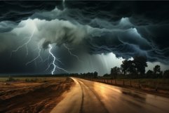 Foreboding Rural road before storm. Generate Ai Product Image 1