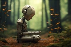 Futuristic Robot meditating forest. Generate Ai Product Image 1