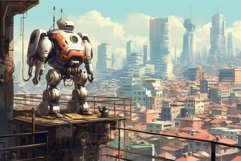 Metallic Robot on roof. Generate Ai Product Image 1