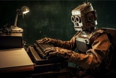 Mechanical Retro robot typewriter work. Generate Ai Product Image 1