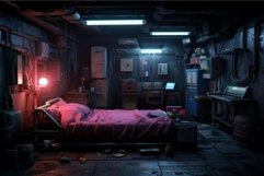Neon-lit Room cyberpunk. Generate Ai Product Image 1