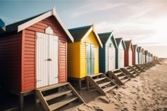Colorful beach huts. Generate Ai Product Image 1