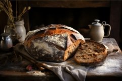 Artisan sourdough bread on rustic wooden table Product Image 1