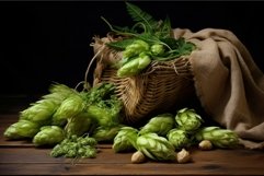 Organic Sack of fresh green hops. Generate Ai Product Image 1