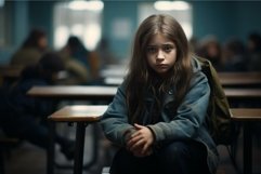 Disheartened Sad child at school. Generate Ai Product Image 1