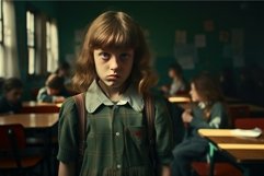 Lonely Sad child at school. Generate Ai Product Image 1