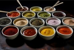 Miniature Sauces bowls different seasoning. Generate Ai Product Image 1