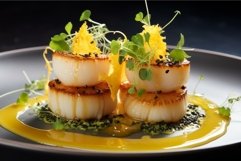 Flavorsome Scallop dish served plate. Generate Ai Product Image 1