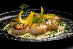 Appetizing Scallop dish served plate. Generate Ai Product Image 1