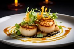 Seafood-rich Scallop dish served shrimp. Generate Ai Product Image 1