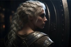 Scandinavian woman medieval with shield. Generate AI Product Image 1