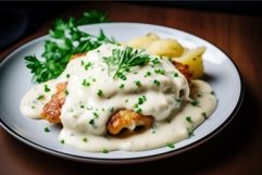 Indulgent Schnitzel bechamel sauce. Generate AI Product Image 1