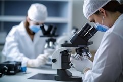 Scientists research microscope. Generate Ai Product Image 1