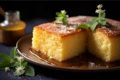 Semolina cake honey spoon plate. Generate Ai Product Image 1