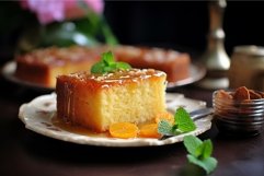 Crumbly Semolina cake honey spoon plate. Generate Ai Product Image 1