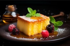 Delectable Semolina cake honey spoon plate. Generate Ai Product Image 1
