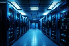 Modern Server blue room. Generate Ai Product Image 1