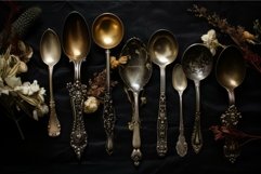 Aged Vintage silver antique spoon cutlery. Generate ai Product Image 1