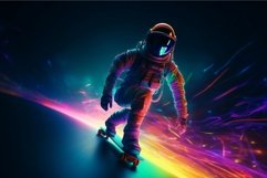 Skateboarder in astronaut suit riding. Generate ai Product Image 1