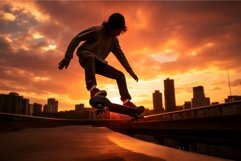 Skateboarding city sunset jump. Generate Ai Product Image 1